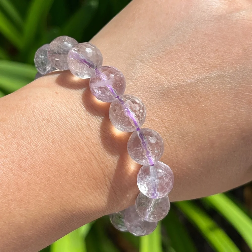 12mm stretchable faceted‎ purple amethyst bracelet 0064